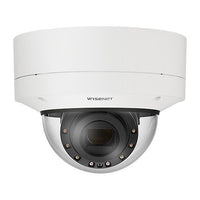 Hanwha XNV-6123R 2MP 5.2-62.4mm IR 90M Outdoor Vandaal Dome AI Camera Vooraanzicht 